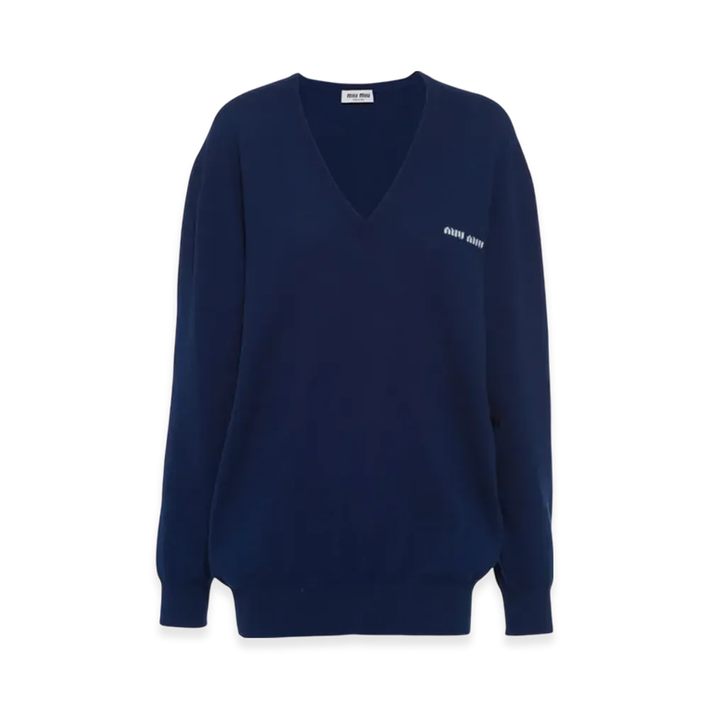 MIU MIU Women's Cashmere Logo Sweater "Cobalt Blue"