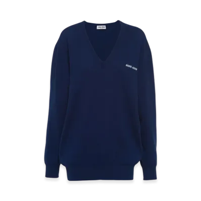 MIU MIU Women's Cashmere Logo Sweater "Cobalt Blue"