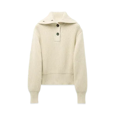 Alexander McQUEEN Funnel Neck Button Neck Jumper "Ivory"