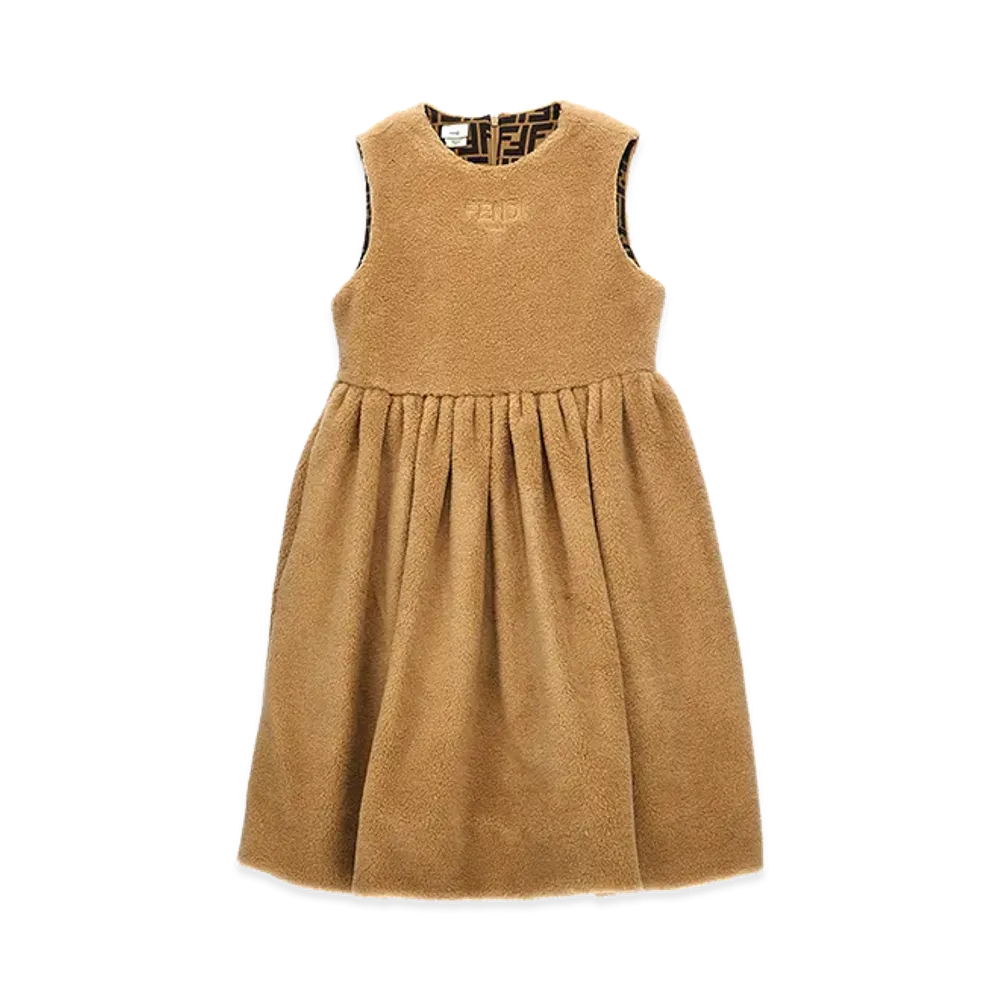 FENDI Kids Faux Fur Logo Embroidery Dress "Beige"