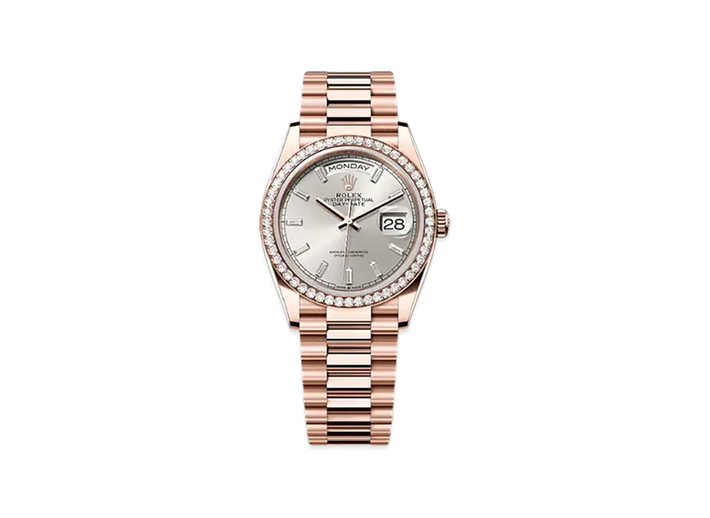 ROLEX Day-Date 36mm Everose Gold Diamond 128345RBR "Silver"