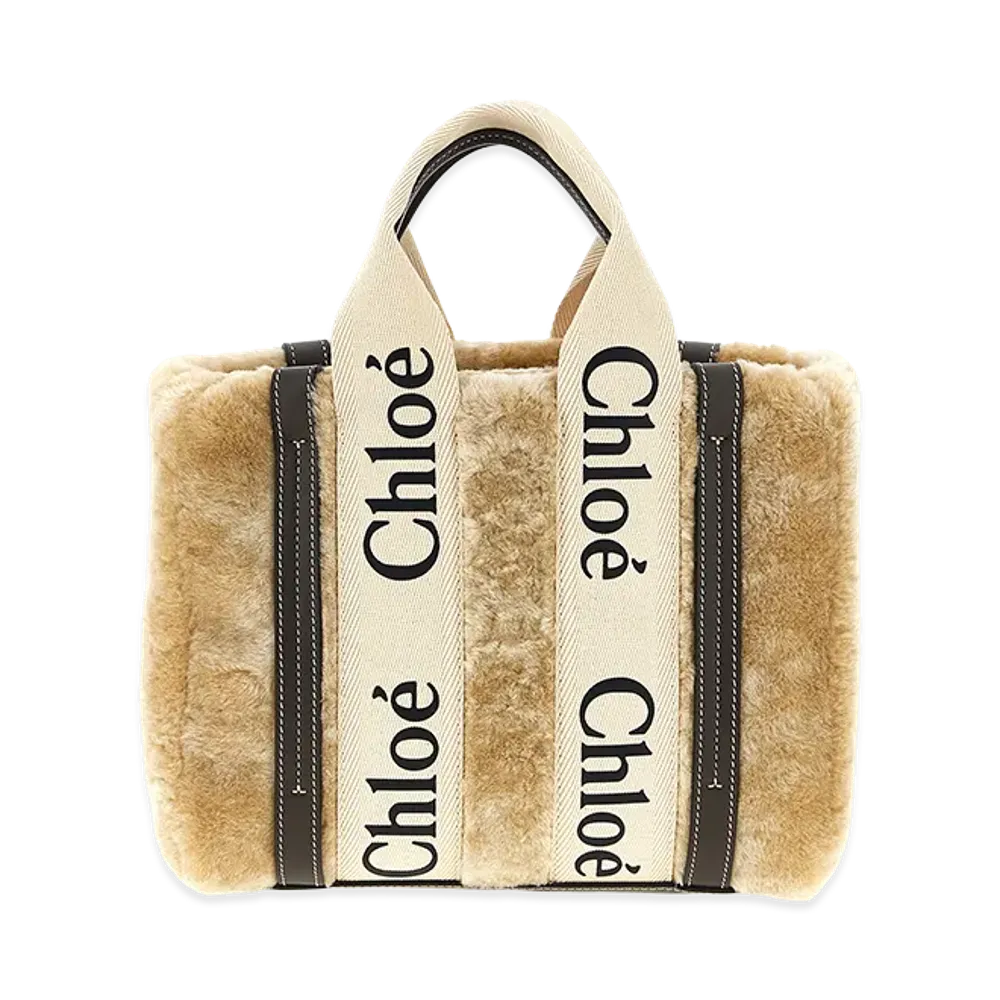 Chloe Women's Shearling Small Woody Shopping Bag "Beige"