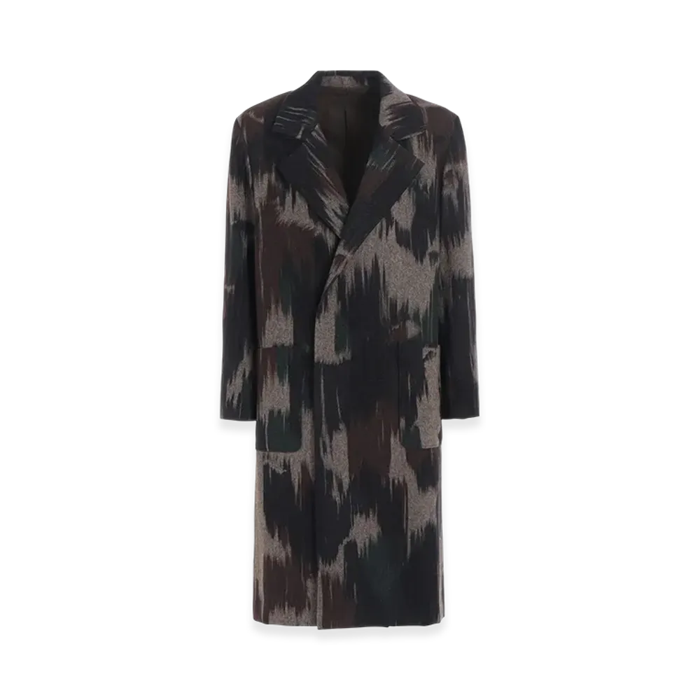 S'YTE Camouflage Tweed Double-Breasted Snap Button Long Coat "Khaki"