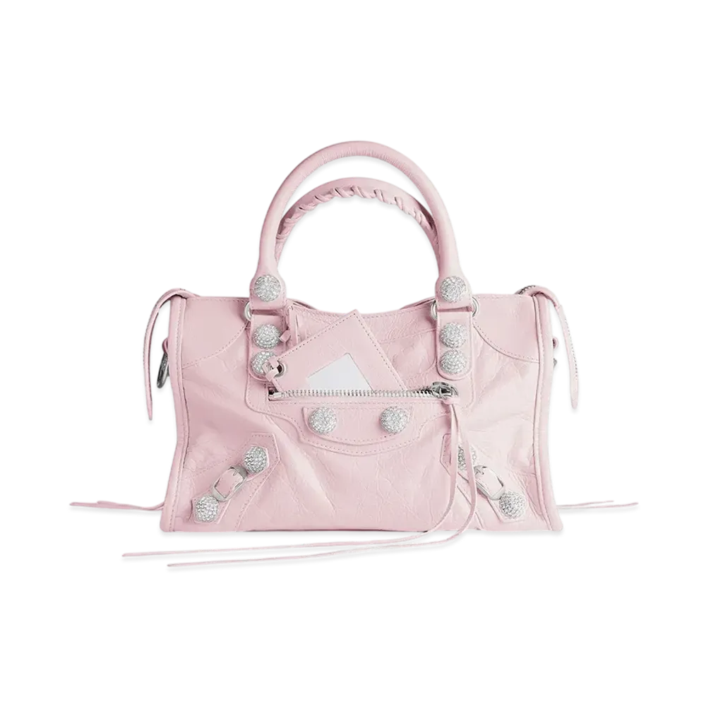 BALENCIAGA Le City Bag Small with Giant Studs and Rhinestones "Petal Pink"