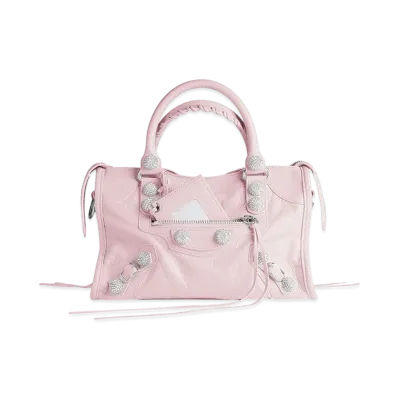 BALENCIAGA Le City Bag Small with Giant Studs and Rhinestones "Petal Pink"