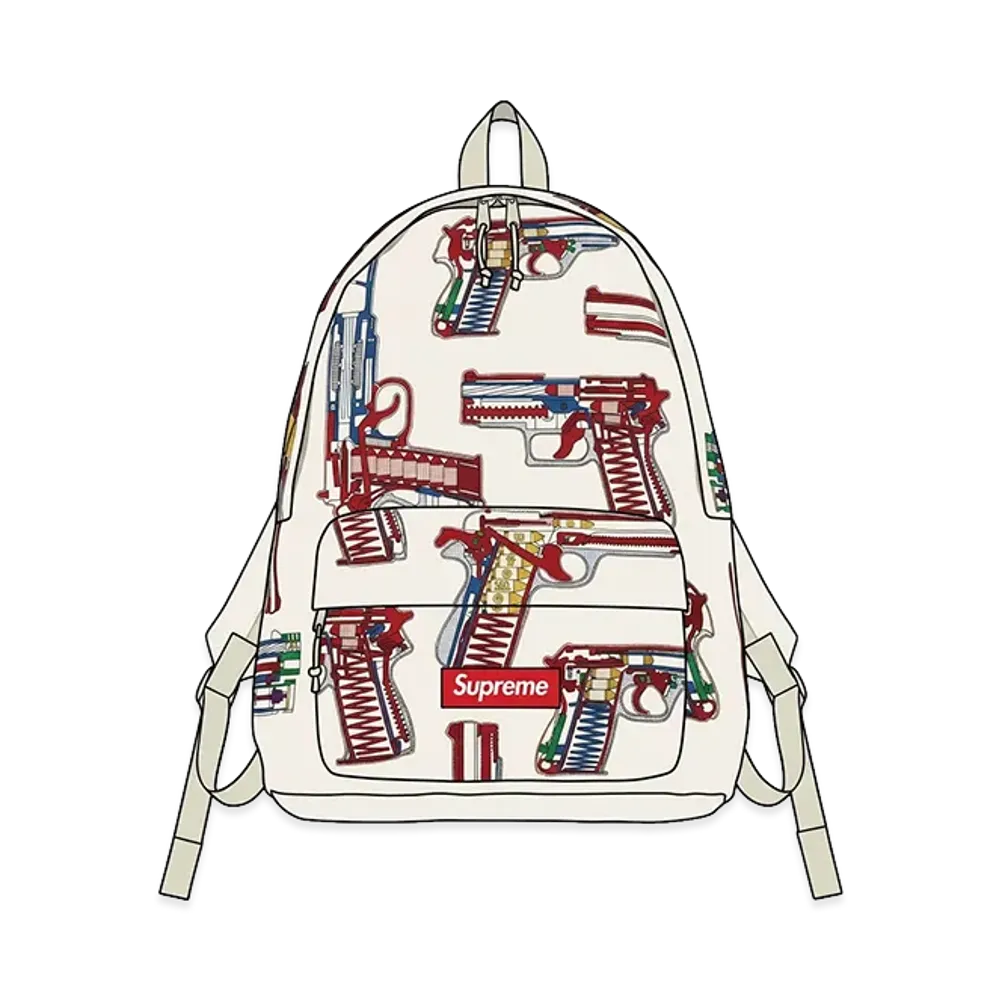 Supreme Guns Embroidered Leather Backpack "White"