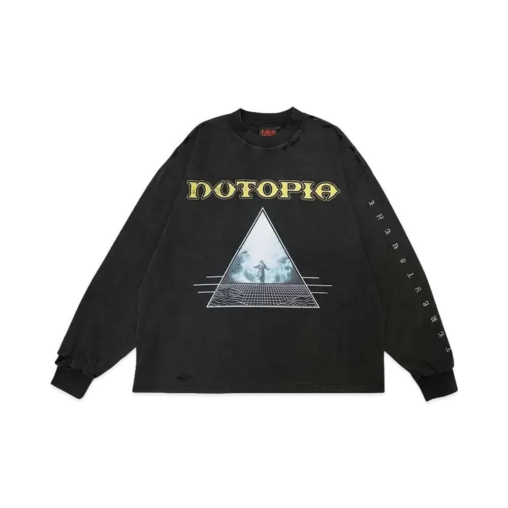 T.C.R BY TOUCHER NUTOPIA WASHED DAMAGE L/S TEE "BLACK"