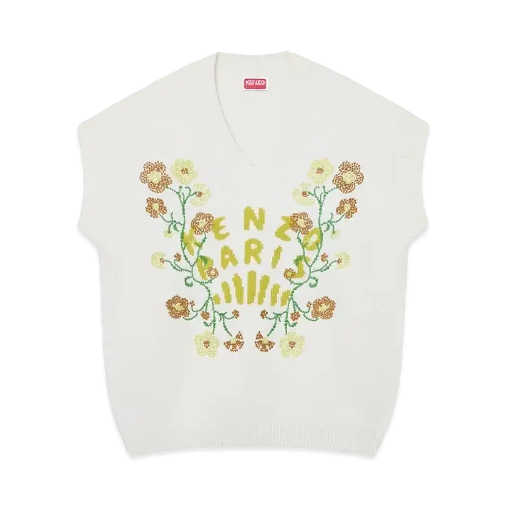 KENZO 'Jungle Flower' Embroidery Wool Vest "Off White"