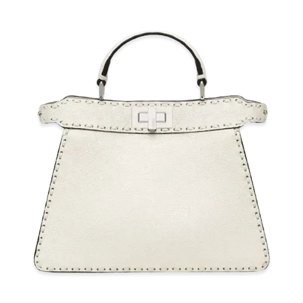 FENDI Peekaboo ISeeU Small Selleria Bag with 556 Hand-Sewn Topstitches "White"