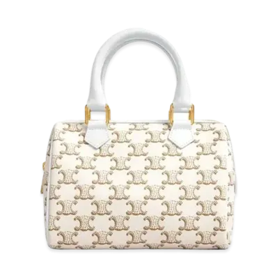CELINE Small Boston In Triomphe Canvas And Calfskin "White/White"