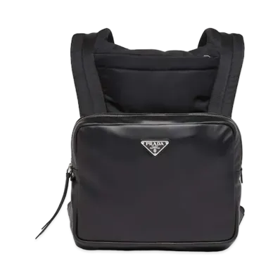 PRADA Leather Backpack With Hood "Black"