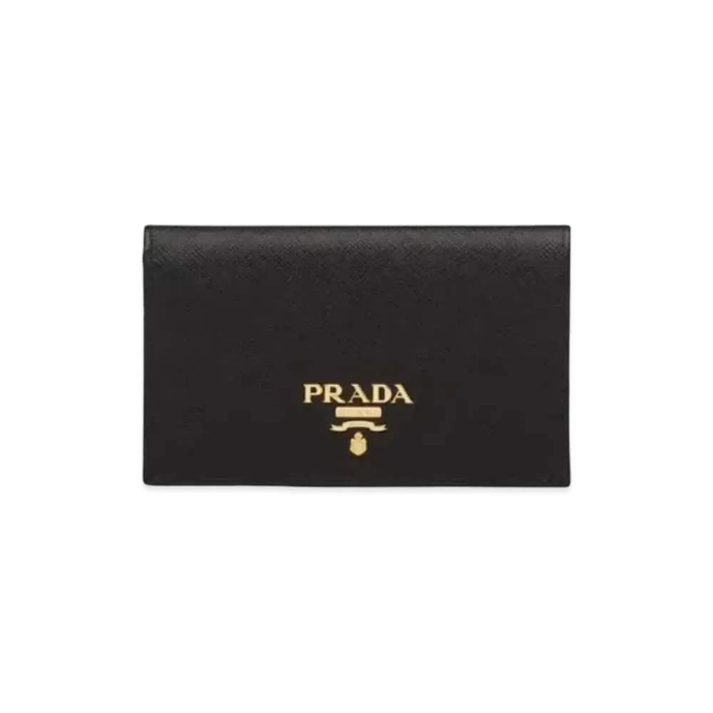 PRADA Small Saffiano Leather Wallet "Black/Hibiscus"