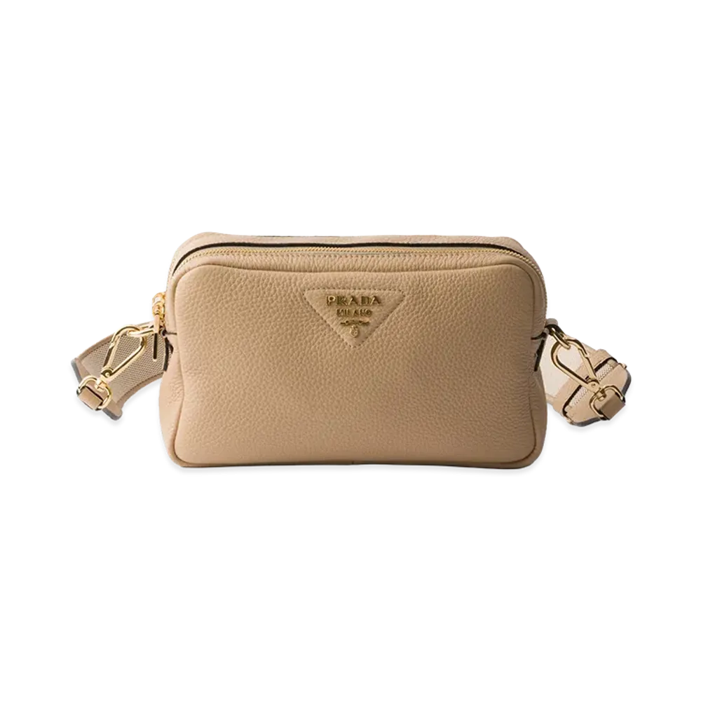 PRADA Small Leather Shoulder Bag "Beige Sable"
