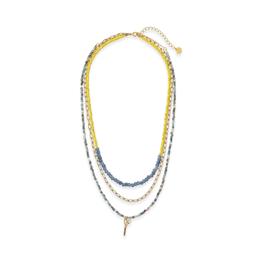 UNDERCOVER Brass Bead Triple Strand Necklace "Yellow"