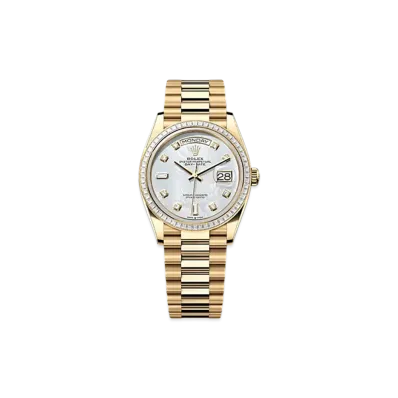 ROLEX Day-Date 36mm Yellow Gold Diamond 128398TBR "White Mother-of-Pearl"