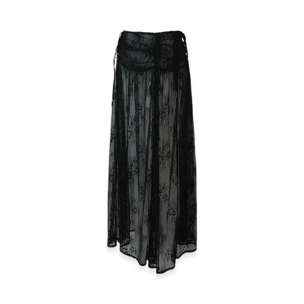 THEREDTHREAD S Shirring Flower Skirt Long "Black"
