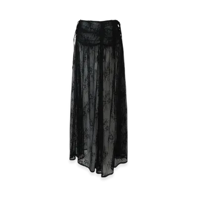 THEREDTHREAD S Shirring Flower Skirt Long "Black"