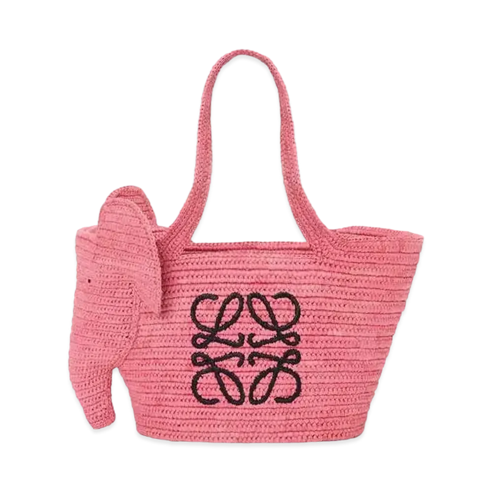 LOEWE Small Elephant Basket Bag In Raffia "Sunset Pink"