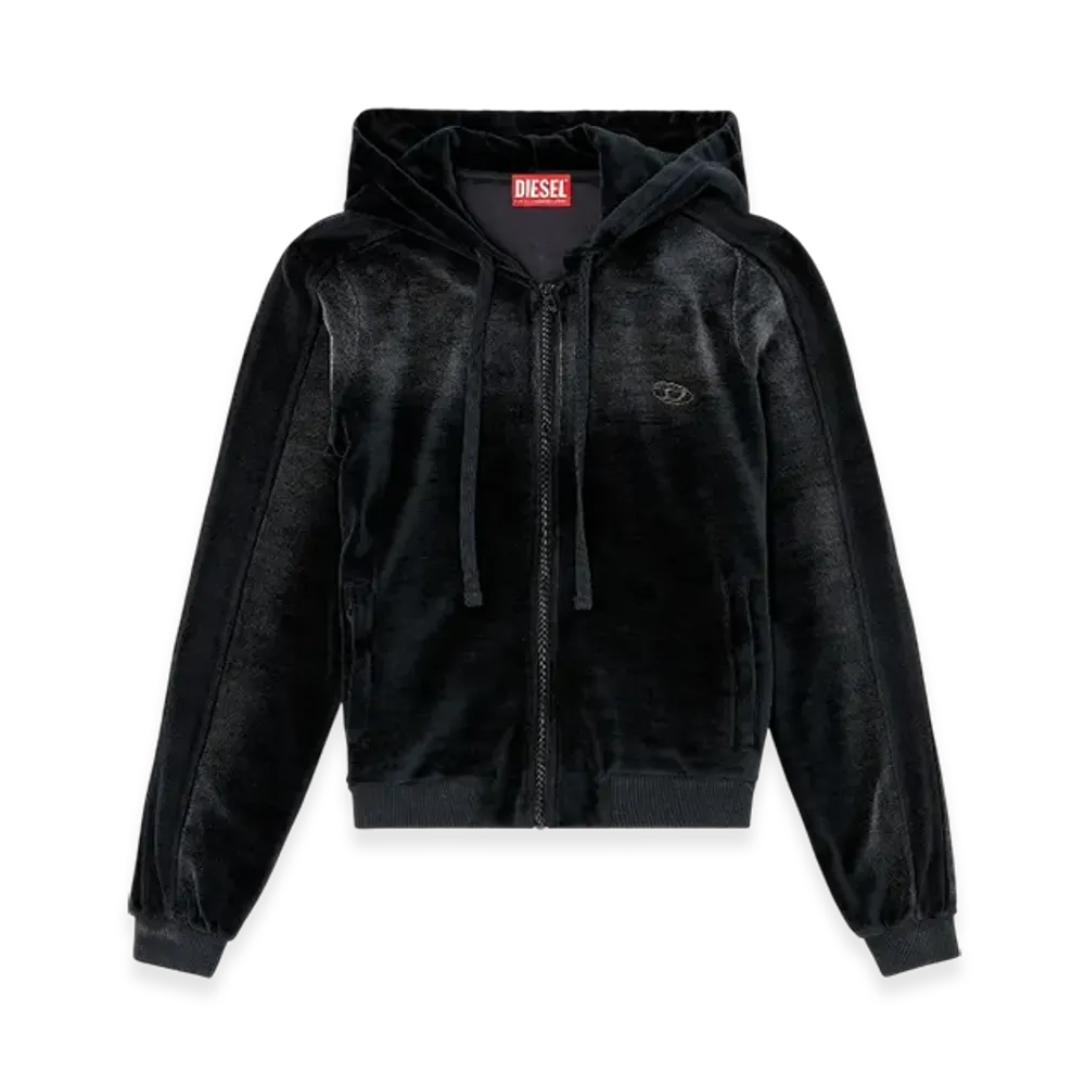 Diesel F-Ely-Q1 Zip-Up Hoodie In Faded Chenille "Black"