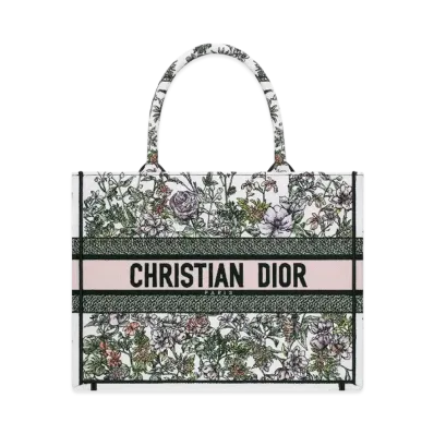 Dior Medium Dior Book Tote D-Floral Embroidery "White Multicolor"