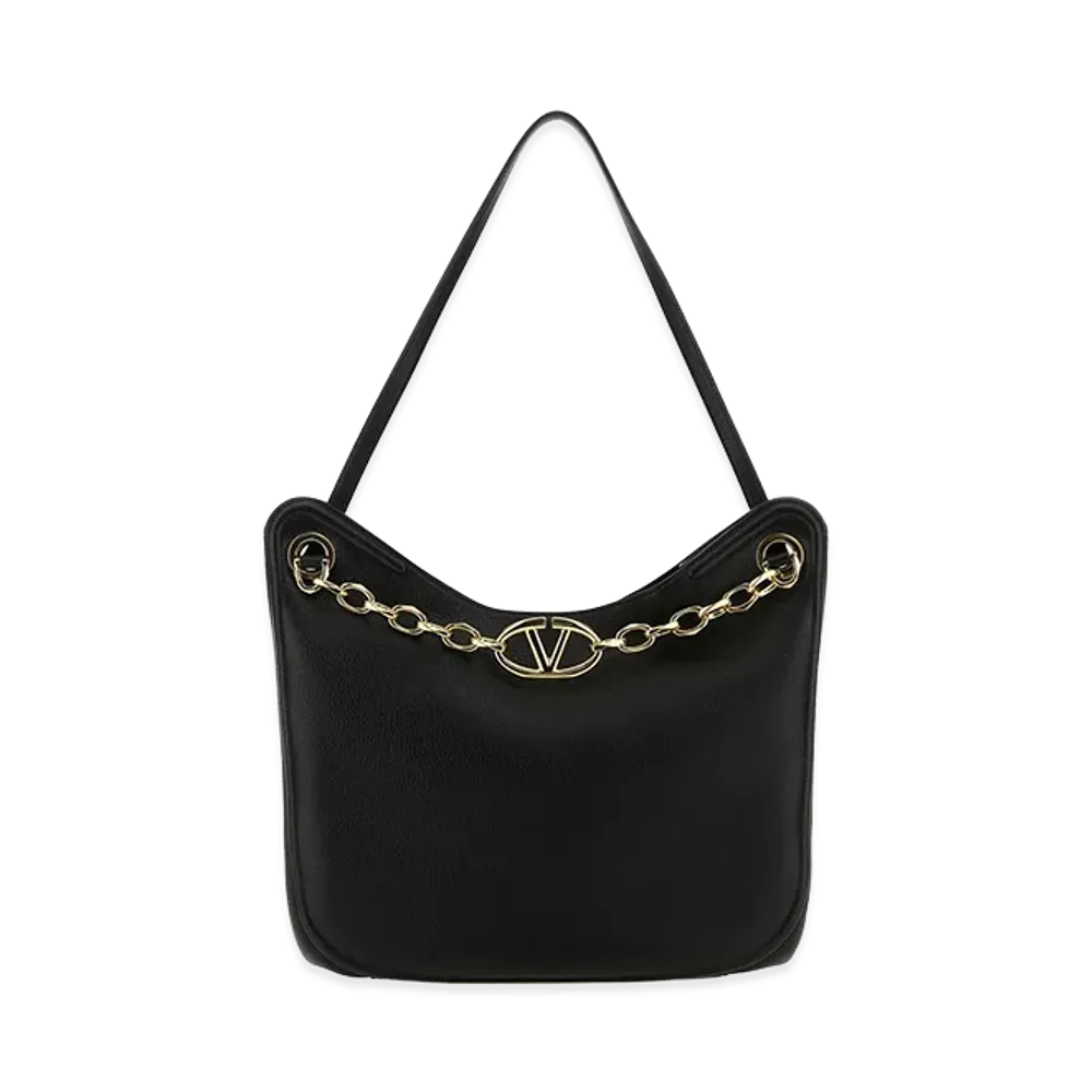 Valentino Women's Leather Vlogo Moon Shopping Bag "Black"