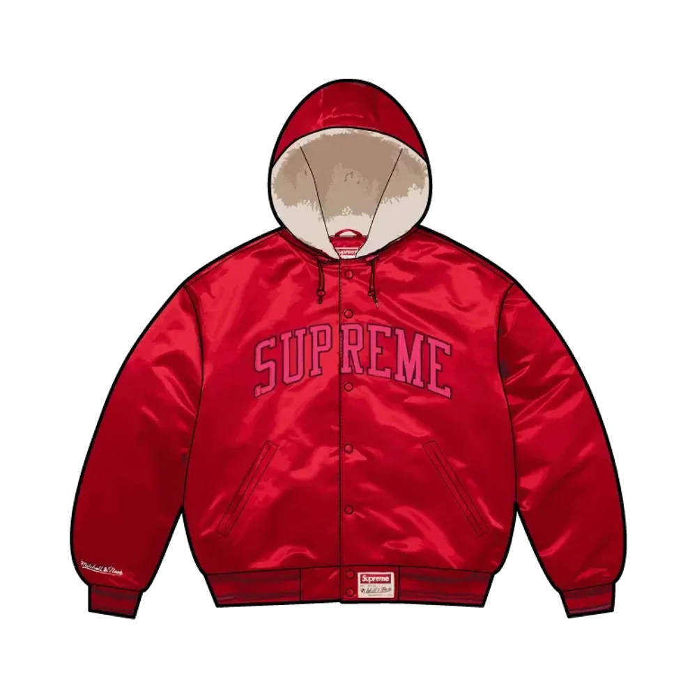 Supreme x Mitchell & Ness Lined Hooded Satin Varsity Jacket "Red"