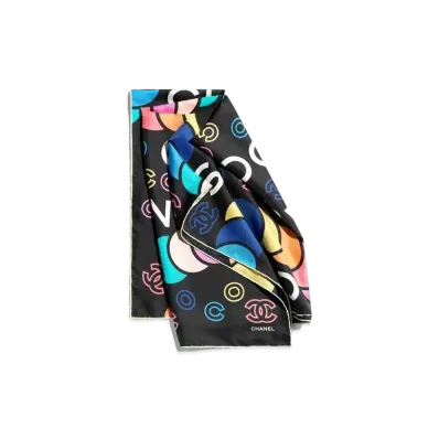 CHANEL Square Scarf Silk Twill "Black/Multicolor"