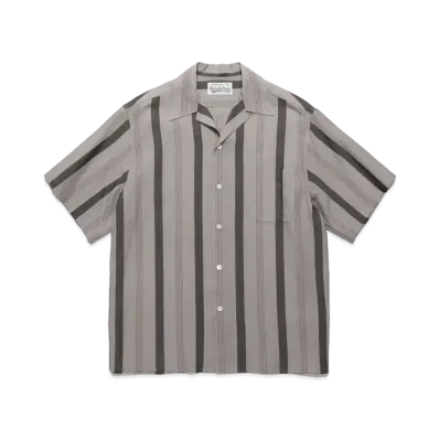 WACKO MARIA Striped Open Collar Shirt "Gray"