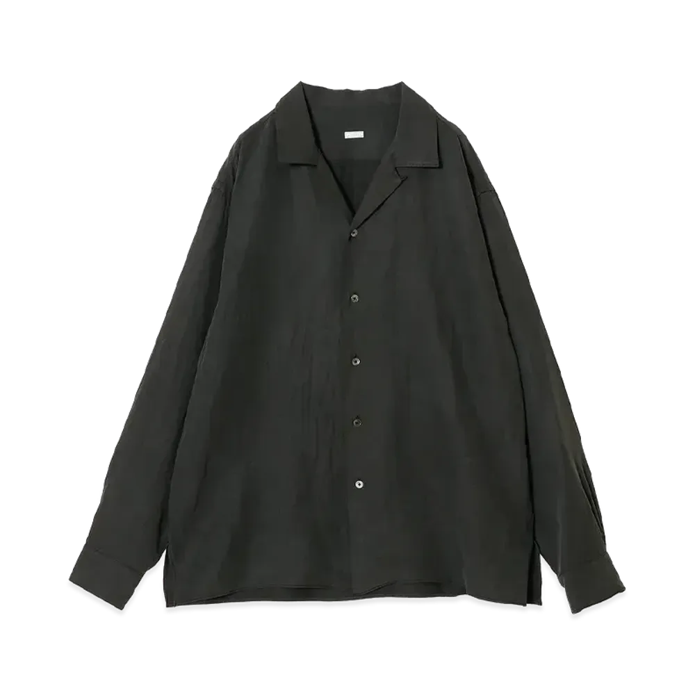 A.PRESSE Vintage Silk Linen Open Collar Shirts "Black"