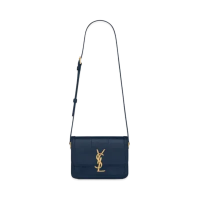 Saint Laurent Solferino Small Satchel In Lacquered Ayers "Dark Navy"