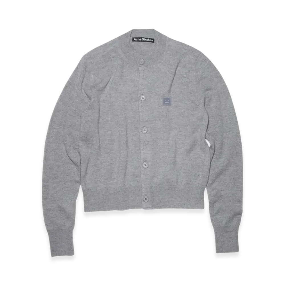 Acne Studios Keva Face Crewneck Cardigan "Grey Melange"