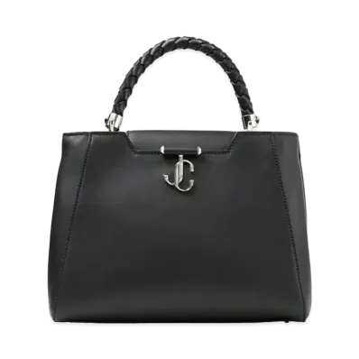Jimmy Choo Varenne Top Handle M Calf Leather Top Handle Bag With Woven Handle "Black"