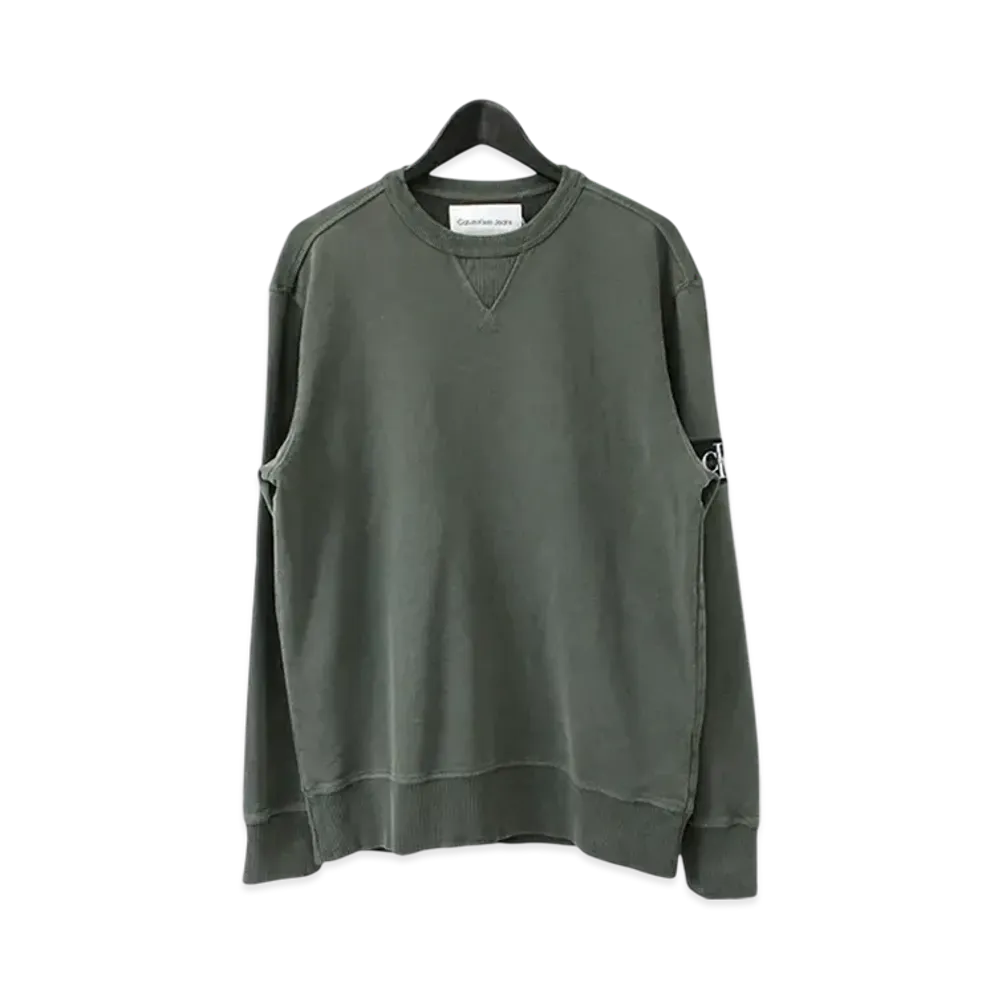 Calvin Klein Jeans Washed Monogram Logo Sleeve Badge Crew Neck Sweatshirt "Endless Grey"