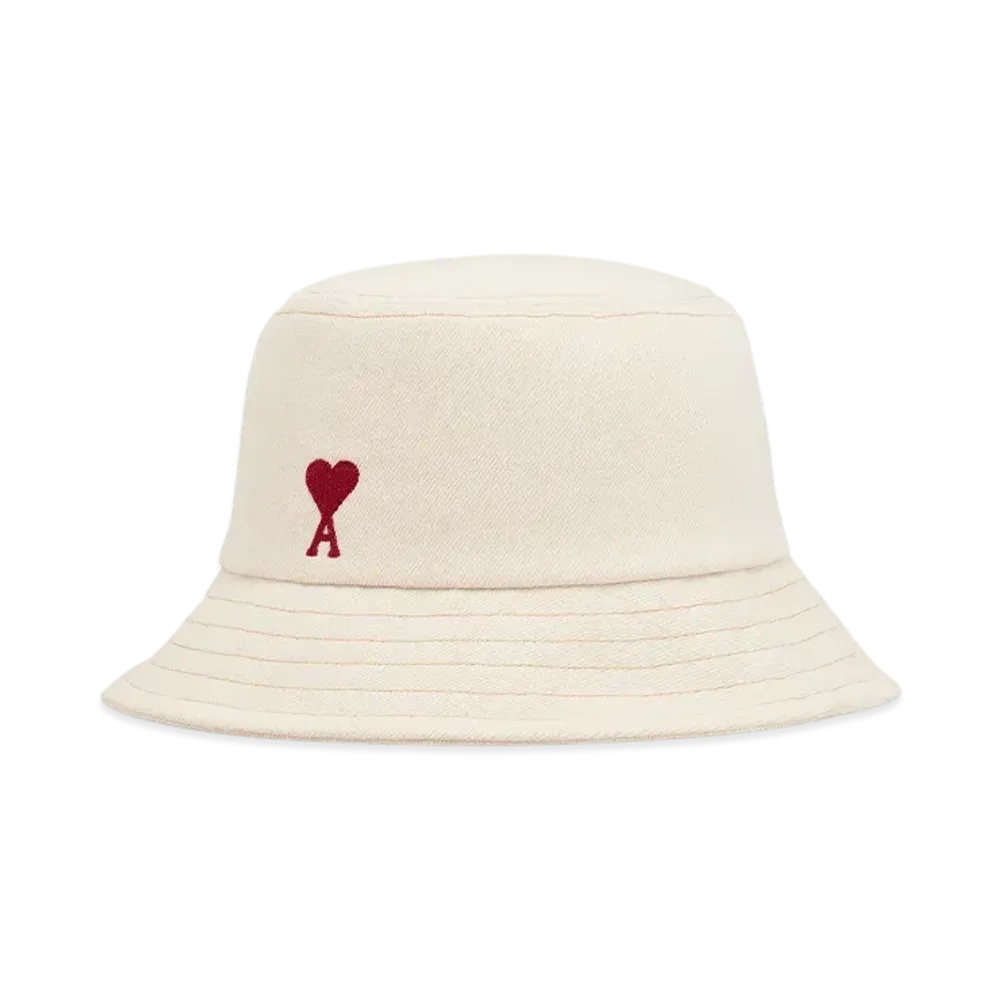 AMI PARIS Amidoucourt Embroidered Bucket Hat "BlancCreme"