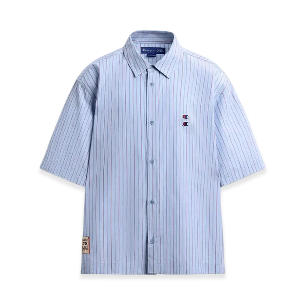 ZARA x CHAMPION Striped Shirt with Patch "Blue"