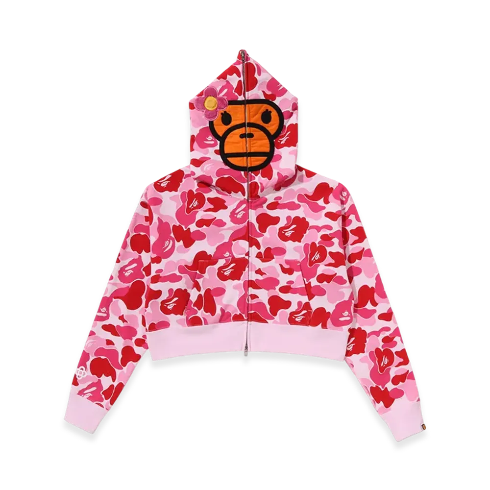 A BATHING APE ABC Camo Baby Lisa Cropped Full Zip Hoodie "Pink"