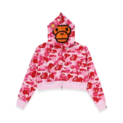 A BATHING APE ABC Camo Baby Lisa Cropped Full Zip Hoodie "Pink"