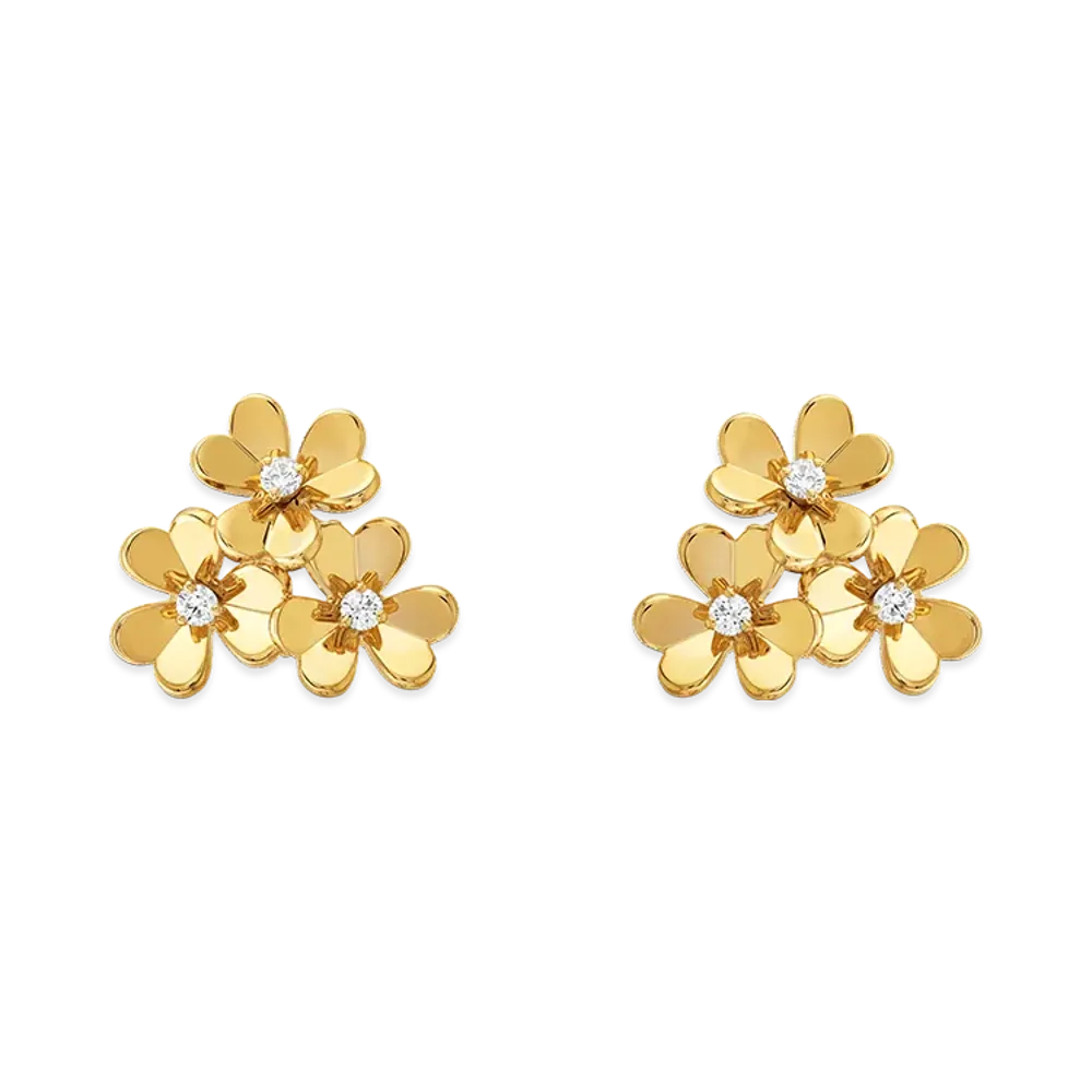 Van Cleef & Arpels Frivole earrings 3 flowers mini model "18K Yellow gold/Diamond"