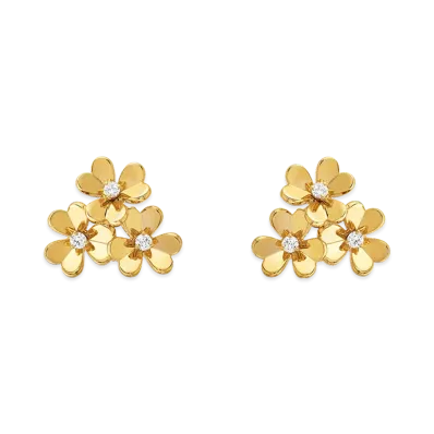 Van Cleef & Arpels Frivole earrings 3 flowers mini model "18K Yellow gold/Diamond"