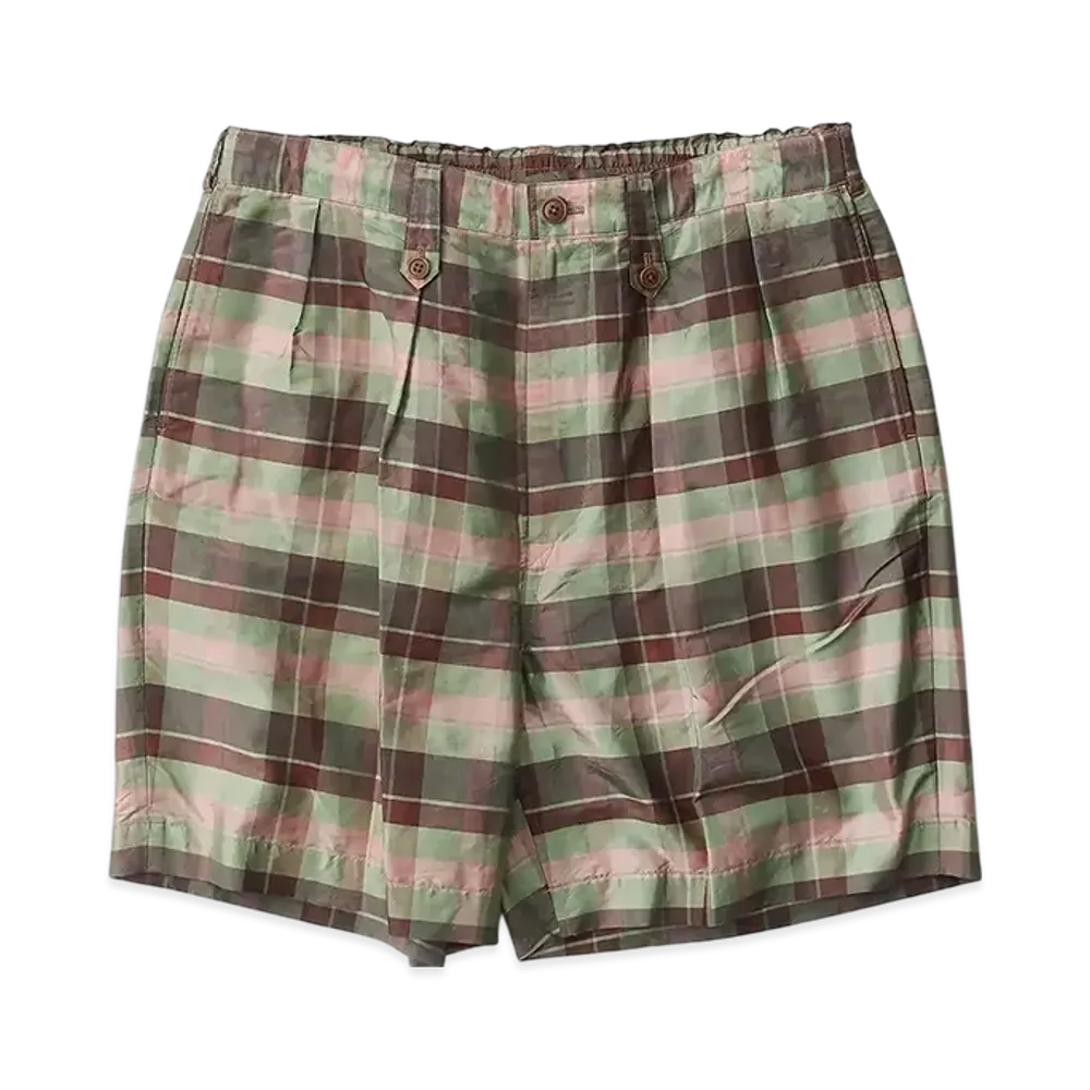 NICENESS Burnel Silk Check Gurkha Shorts "Green"