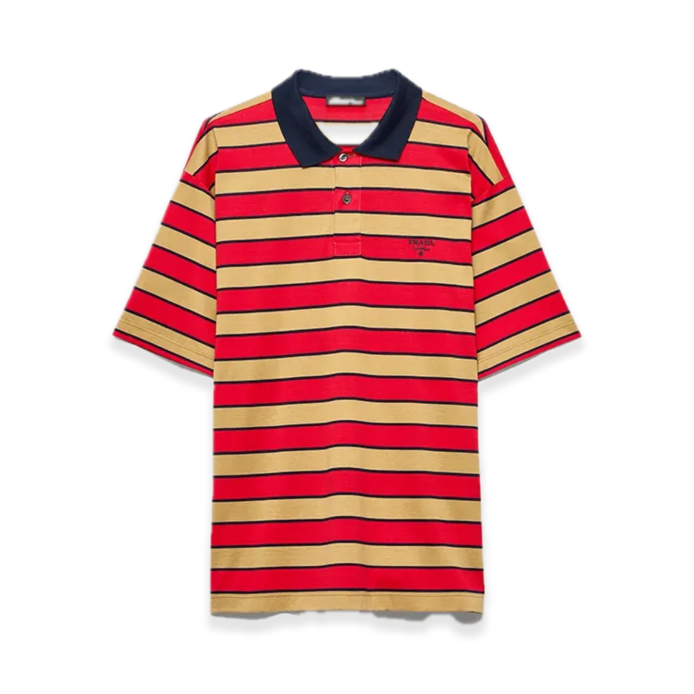 PRADA Cotton Polo Shirt "Camel/Red"