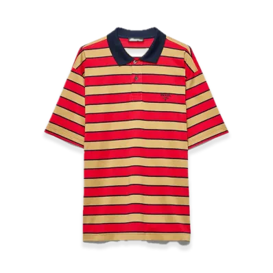 PRADA Cotton Polo Shirt "Camel/Red"