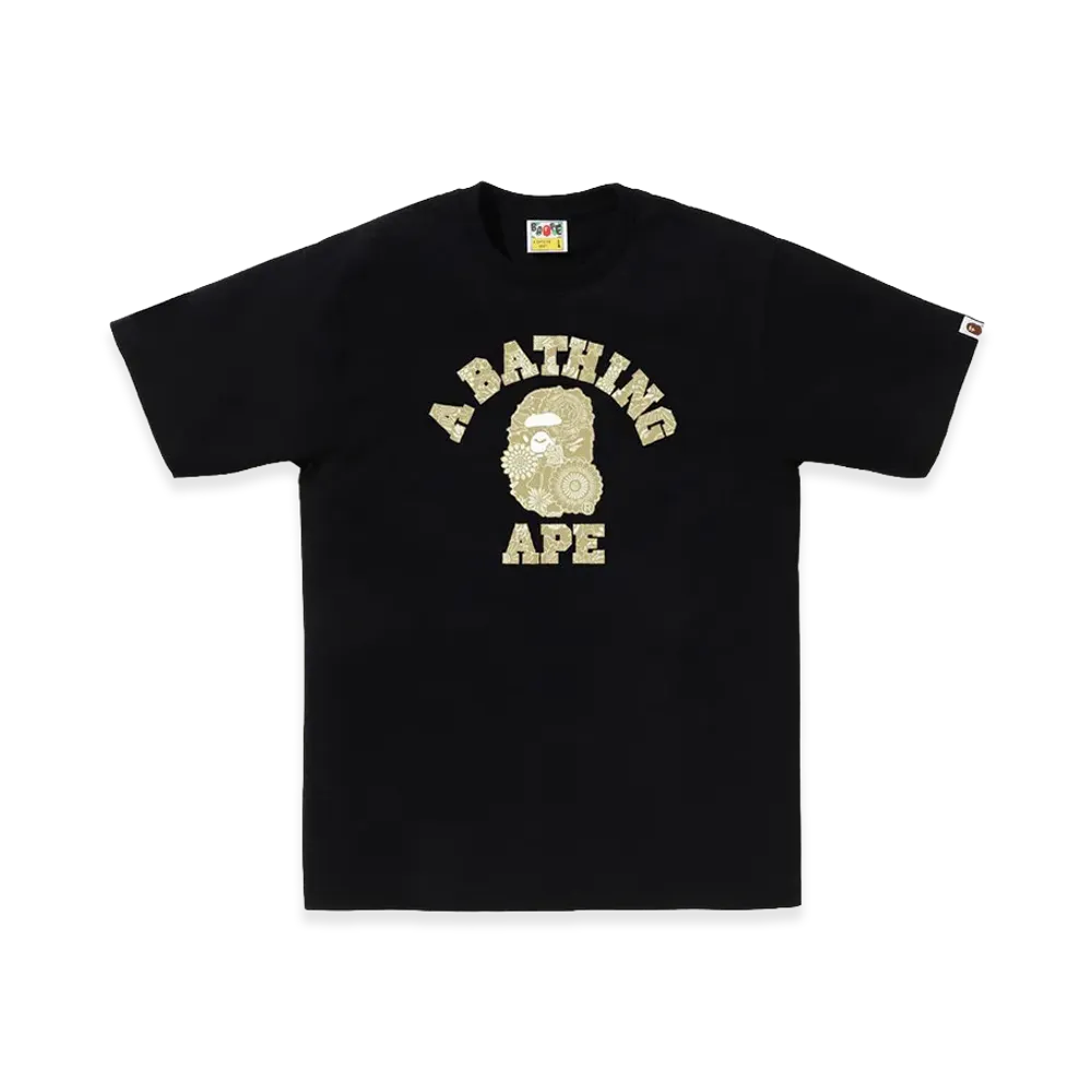 A BATHING APE Japanese Indigo Art Camo College Tee "Black/Beige"