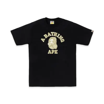 A BATHING APE Japanese Indigo Art Camo College Tee "Black/Beige"