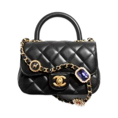 CHANEL Mini Flap Bag with Top Handle Lambskin, Bijoux Chain & Gold-Tone Metal "Black"