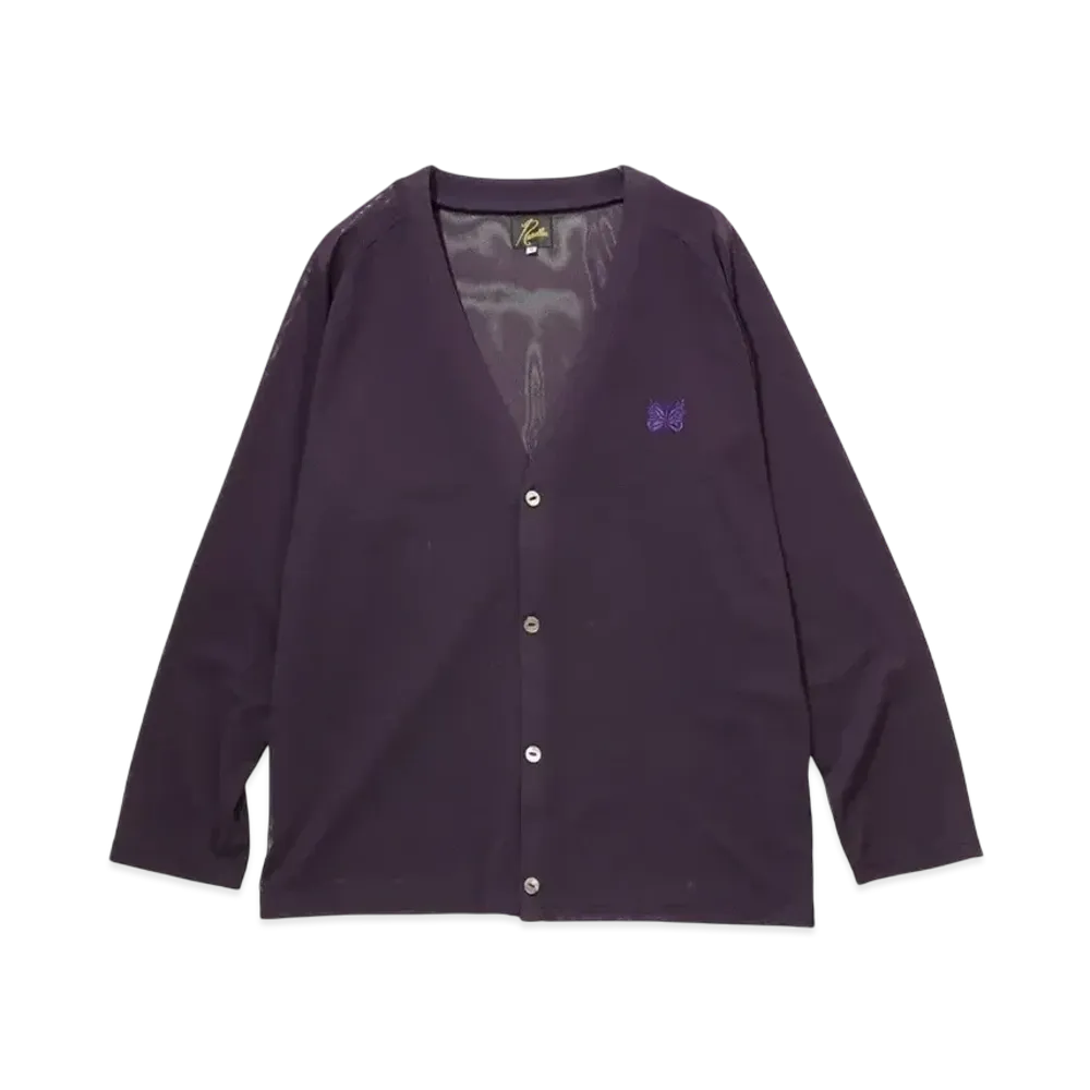 NEEDLES V Neck Cardigan Poly Mesh "Eggplant"