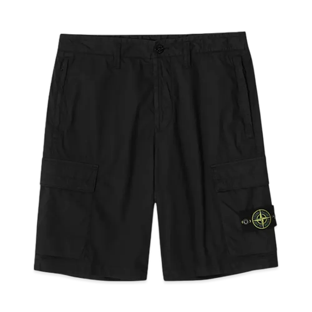 Stone Island L0803 Stretch Cotton Canvas Garment Dyed Cargo Bermuda Shorts - 24SS "Black"