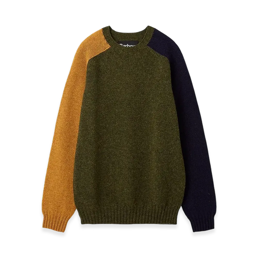 Barbour Color Block Crew Neck Shetland Knit "Green"