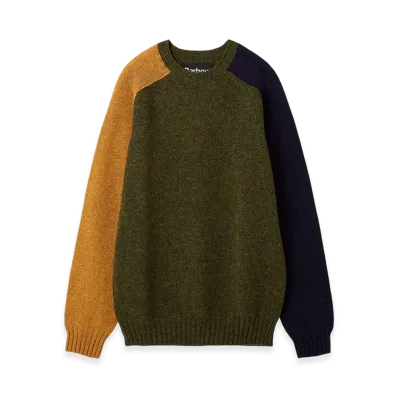 Barbour Color Block Crew Neck Shetland Knit "Green"