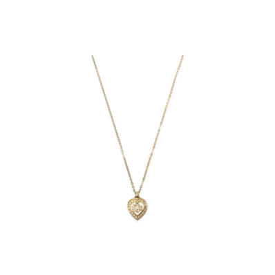 Dior Rhinestone Heart Emblem Plate Necklace "Gold"